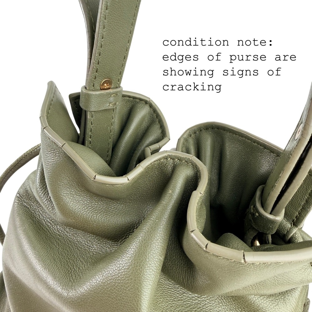 Sam Edelman Olive Green Leather Drawstring Bucket Bag Magnetic Closure Handbag - Picture 9 of 10